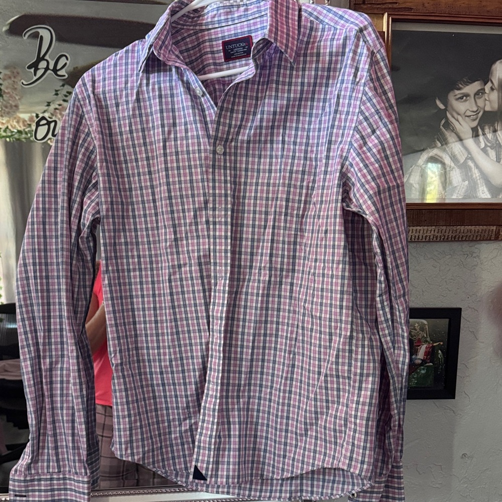 UNTUCKit Men's Pink and Blue Plaid Shirt